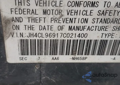 2007 Acura Tsx from USA, damaged, VIN JH4CL96917C021400